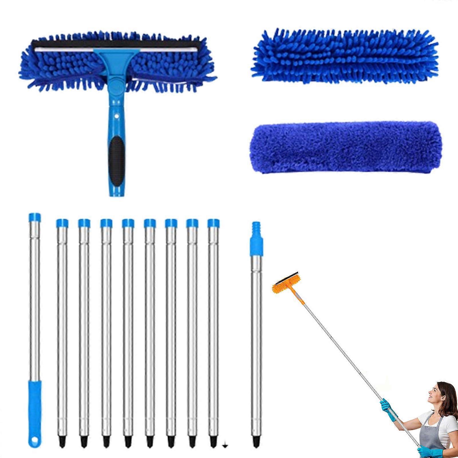 Window Cleaning Kit with Extension Pole, 2in1 Rotatable Squeegee for  Windows, Blue