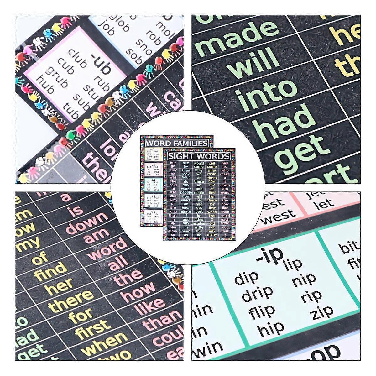 Wall Display Sight Words Posters Educational Classroom Use Assorted Color Clear Pattern and Words 2Set