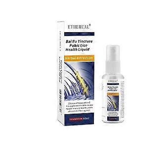 Version anglaise du spray anti-poux pubiens Bai Bu 60ml, une solution de soin topique pour soulager l'inconfort causé par les poux pubiens et les poux du corps.