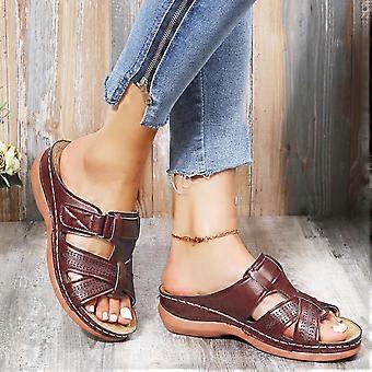Elegante Damensandalen, flache Damensandalen mit Fußgewölbeunterstützung, orthopädische Strandsandalen für Damen, rutschfeste Sommer-Sandalen, bequeme Hausschuhe, dunkle Modelle für Zuhause
