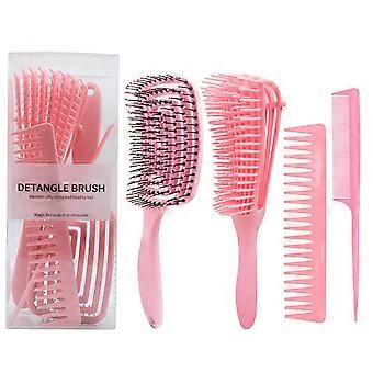 4Pcs Hair Brushes Set with Vented Brush, Detangling Comb, Wide-Toothed Comb, Rat-Tail Comb , Use With Wet,Dry Hair - For Women, Men, Long, Short, Thic