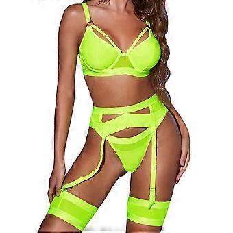 Garter Lingerie for Women,Sexy Lace Lingerie,Sheer Matching 4 Piece Lingerie Set Neon Green