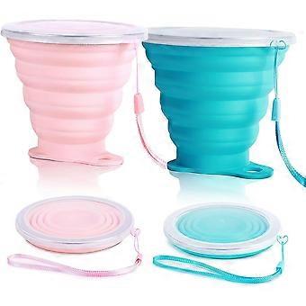 Collapsible Silicone Cup for Travel, 2/4 Pack Foldable Cups with Lid, Space Saving for Camping Hiking Picnic