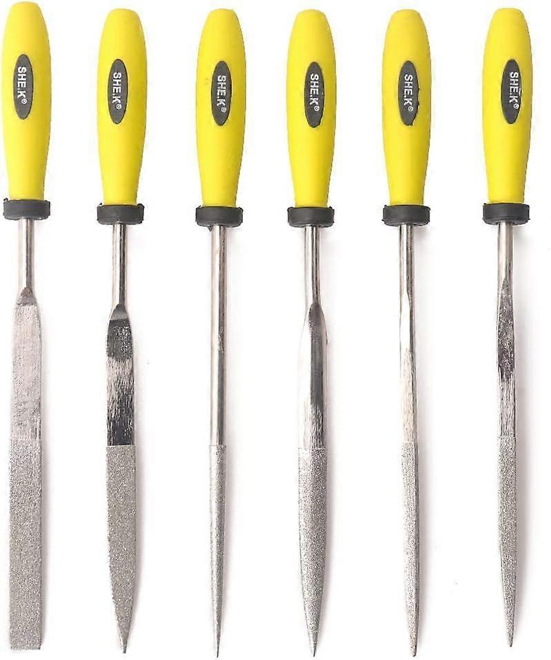 Diamond Needle File Set (6 Piece Set) Includes Flat, Flat Warding, Square, Triangular, Round