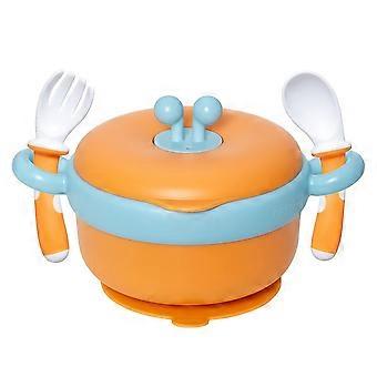 Baby Bowls with Suction and Lids,Insulated Food Bowl for Kids,Baby Detachable Stainless Steel Bowl Set with Spoon and Fork(Orange)