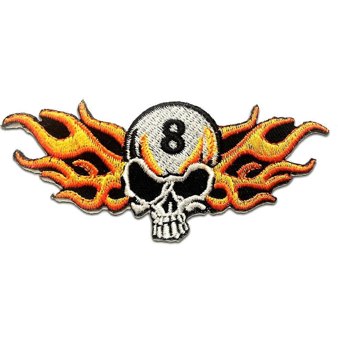 Patch / Iron-on Patch - Skull with Flames Biker - black - 8.5 x 4.5 cm