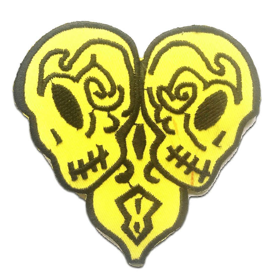 Patch / Thermocollant - Skull Skeleton Heart - Jaune - 8,5 x 9 cm - Patchs