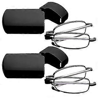 Reading Glasses 2 Pair Black and Gunmetal Readers Compact Folding Unisex Glasses for Reading Case Included-200