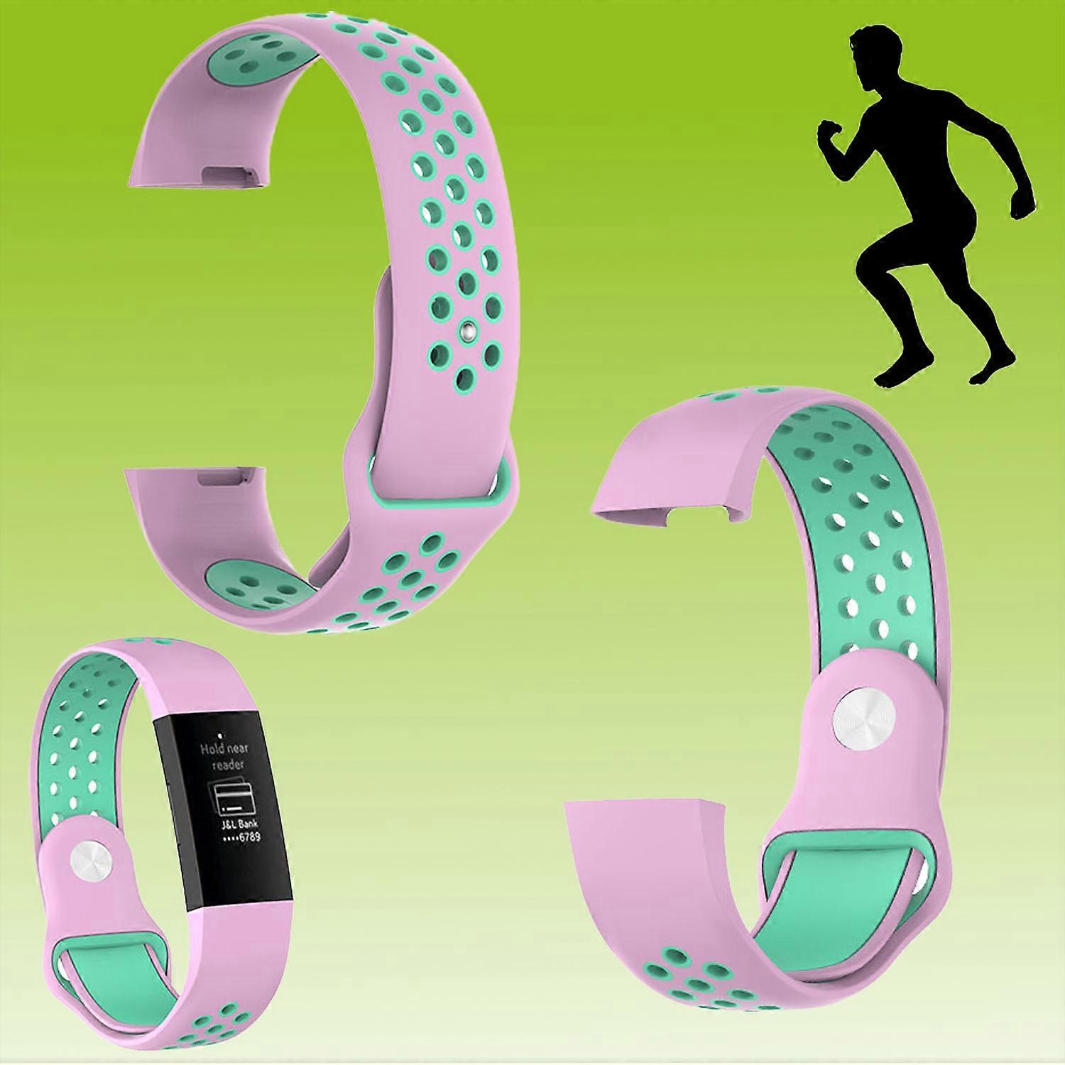 Fitbit Charge 3/4 Plastic Silicone Wristband for Men, Size L, Pink-Turquoise