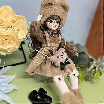 Boneca BJD estilo floresta japonesa, 1/3 articulada, colecionável, com chapéu de orelhas peludas e bolsa de pelúcia de veado, ideal para decoração de mesa.