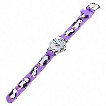 Daily Use Children's Wristwatch, Cartoon Penguin Design, Waterproof & Lightweight Design, Purple, 1 Set