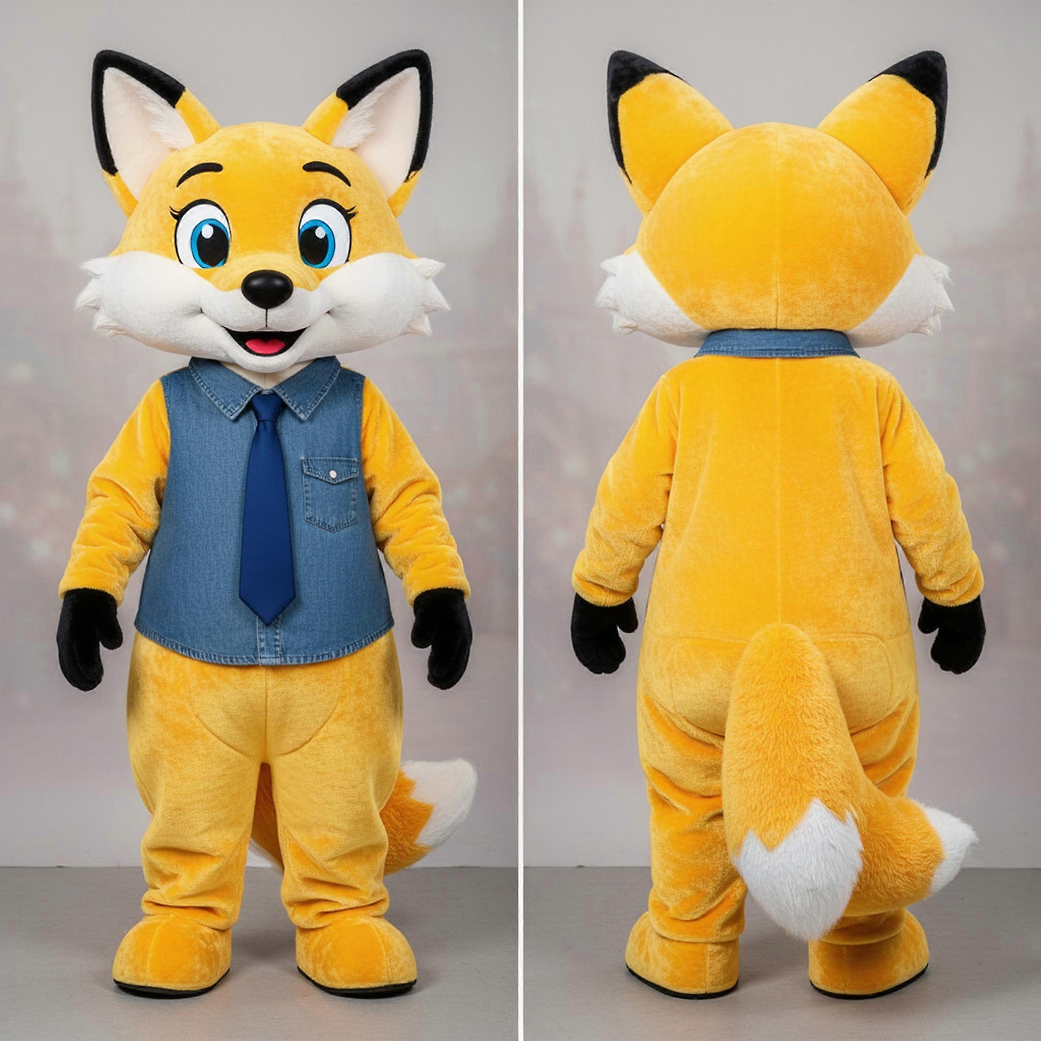 MASTICOT Lemon Yellow Playful Fox Mascot