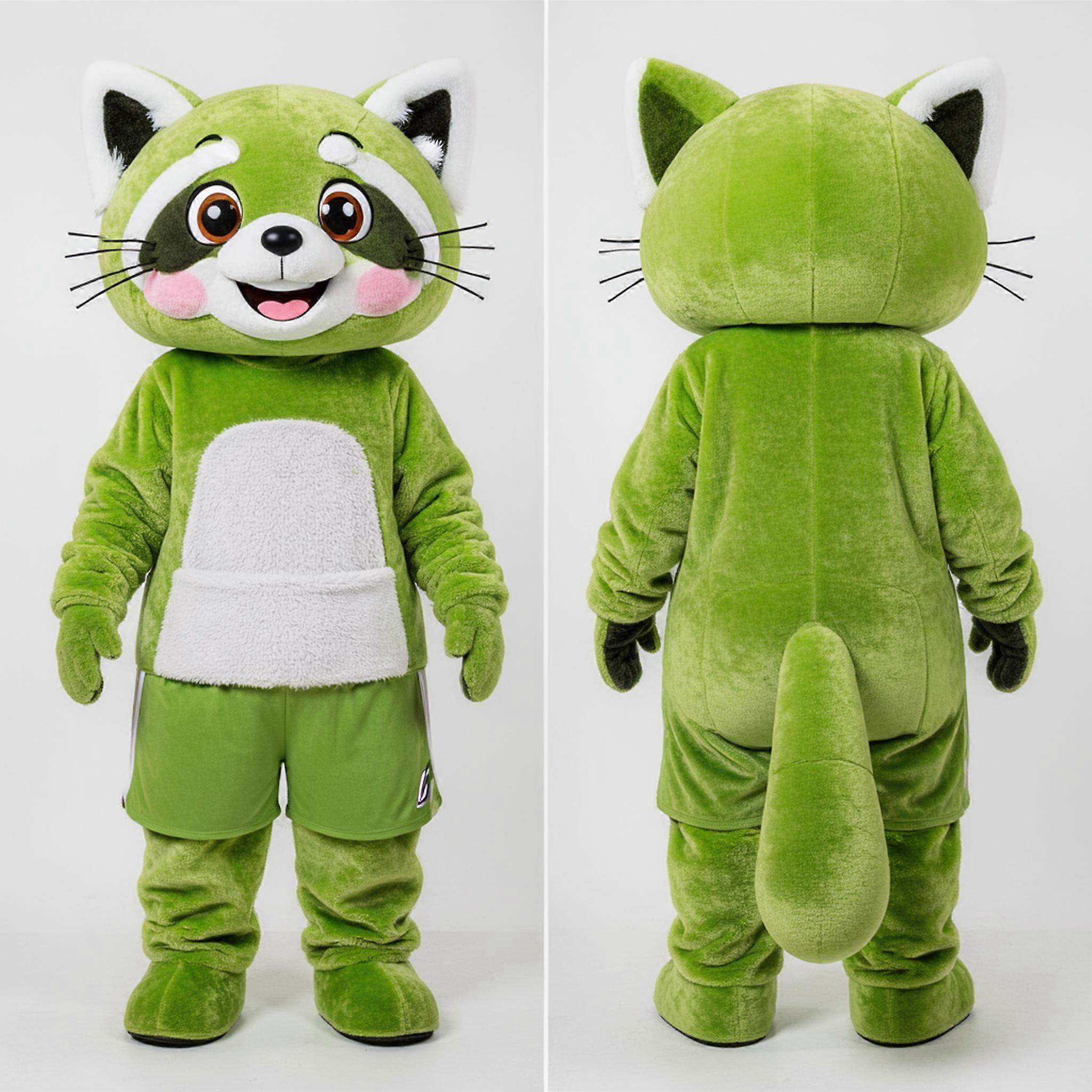 MASTICOT Lime Green Velvety Red Panda Mascot