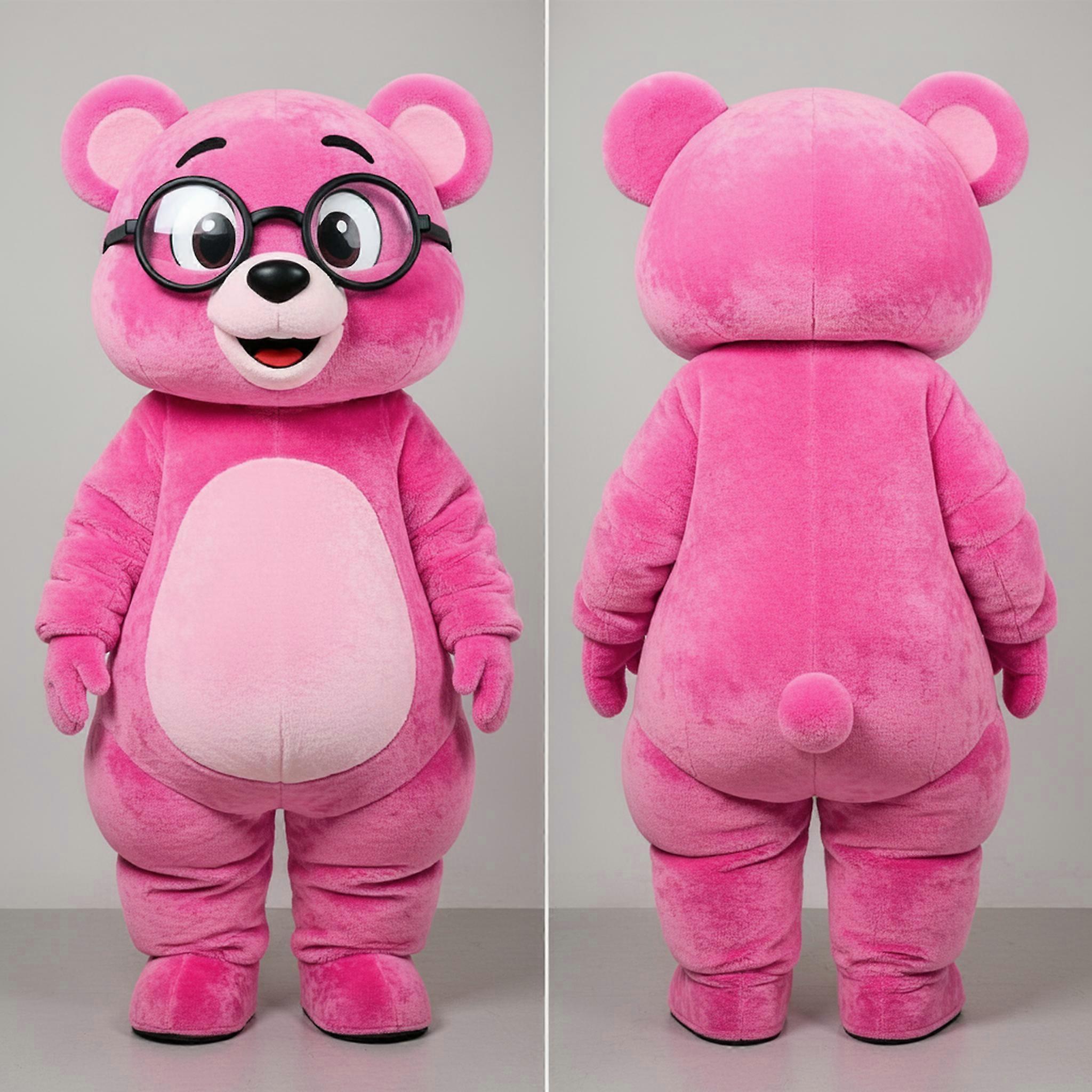 MASTICOT Velvety Pink Spectacled Bear Mascot