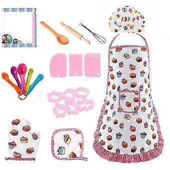 Kochkostüm-Set, kompatibel mit Kinderschürze, kompatibel mit Mädchen, Kochmütze und Schürze, Kochspielzeug für Kleinkinder