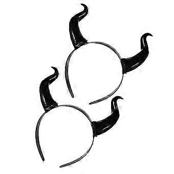 Halloween Party Black Horn Headband with 2Pcs Prank Horns