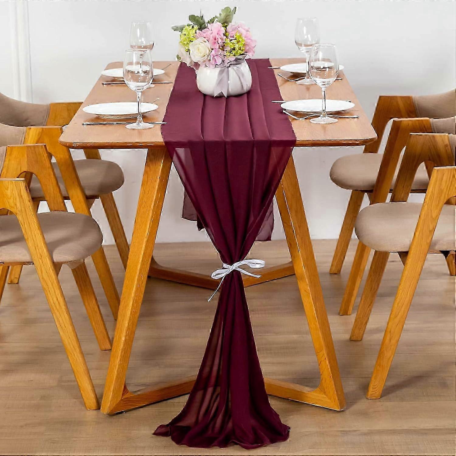 Elegant Burgundy Chiffon Table Runner
