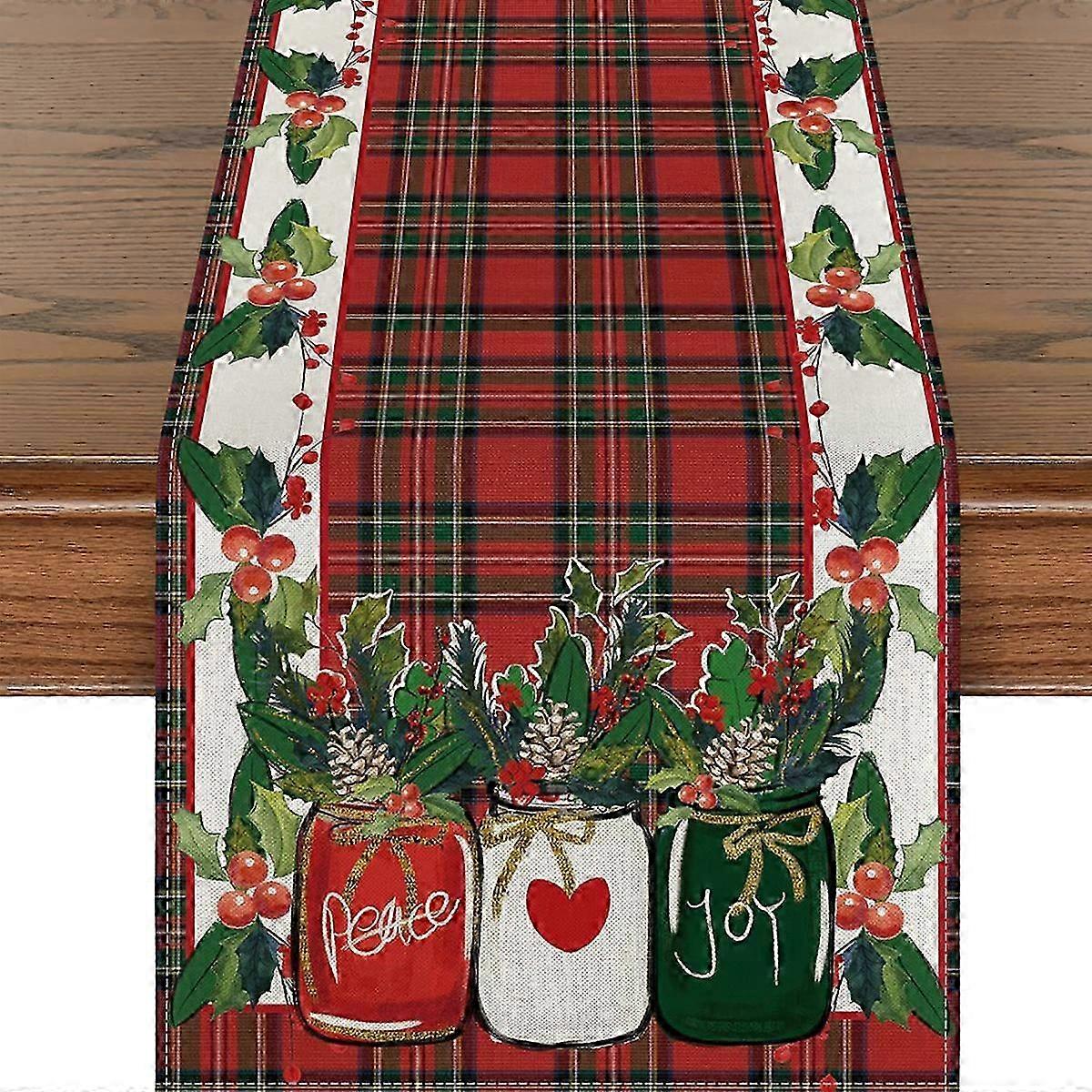 Linen Buffalo Plaid Christmas Runner