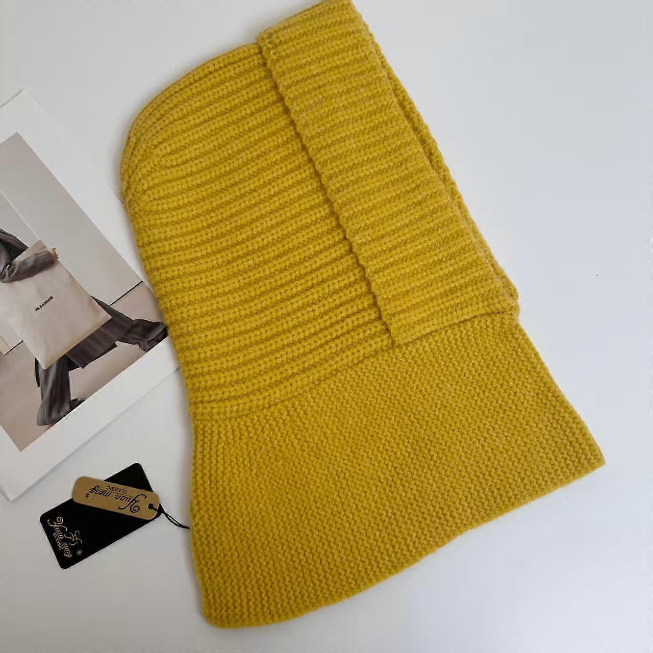 Balaclava hat solid color knitted wool hat pullover hat neck guard hooded scarf integrated hat