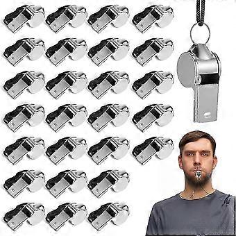 100 Pcs Stainless Steel Whistles Bulk with Lanyard, Loud Clear Sound Metal Referee Whistle for Teachers, Coaches, Police, Sports