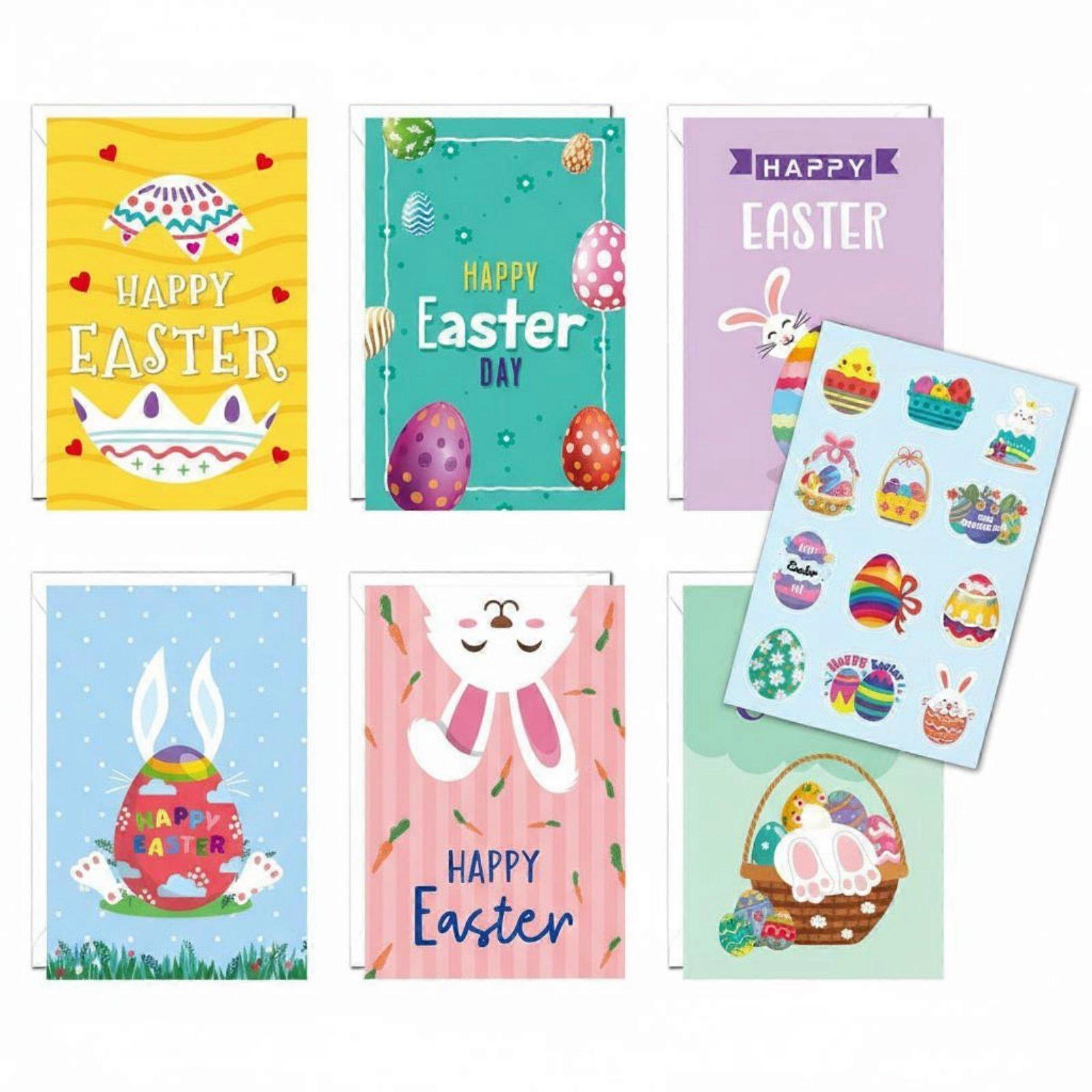 12 Pieces Easter Wishes Card Set Bunny and Egg Patterns Easter Notelet Pack