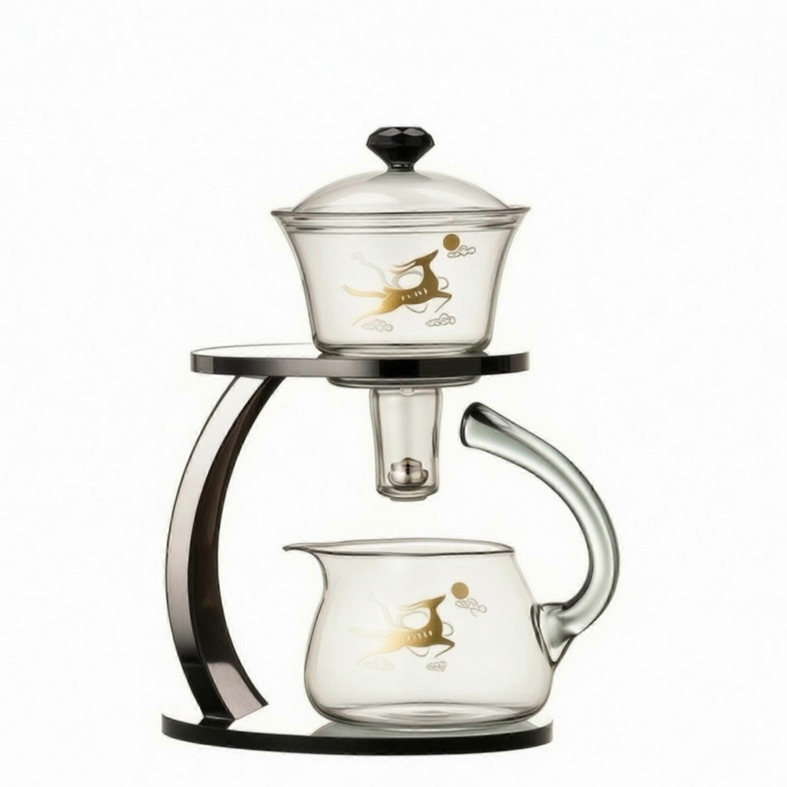 Glass Tea Set with Stand Elegant Teaware Compact for Office