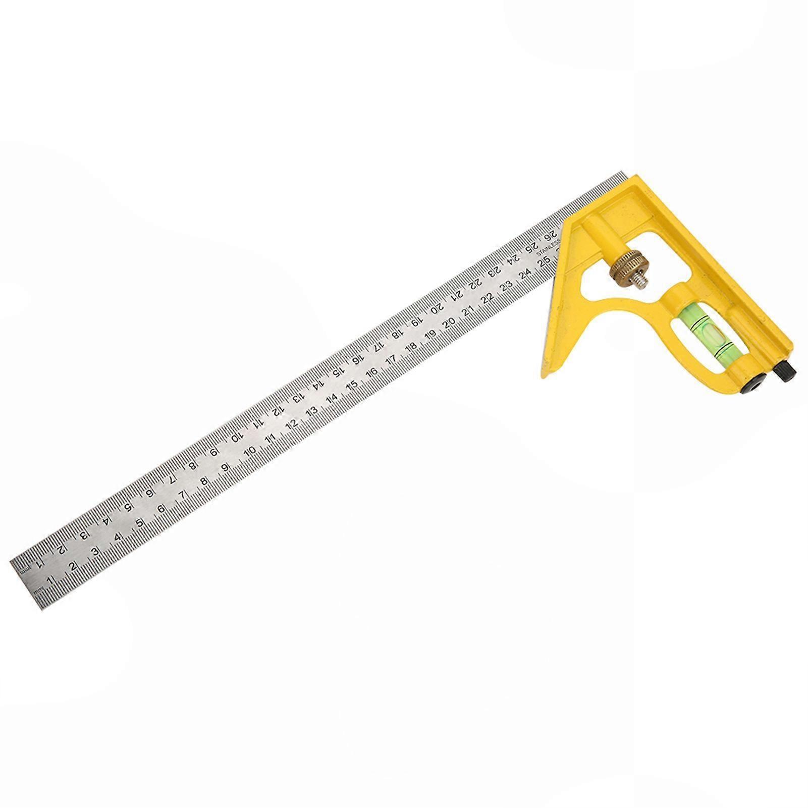 300MM Adjustable Right Angle Combination Square with Level, Multi-Function 45°/90° Measuring Ruler