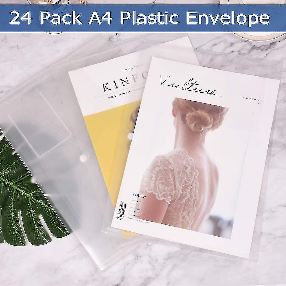 Plastic Envelopes Wallets, 24 Pack A4 Clear Document Folder With Label Pocket