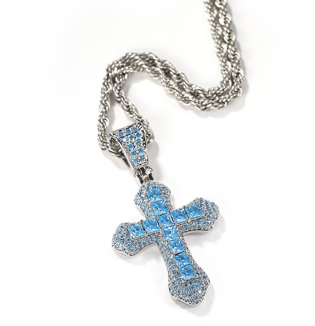 (silver Blue + Twist Chain)cross Necklace