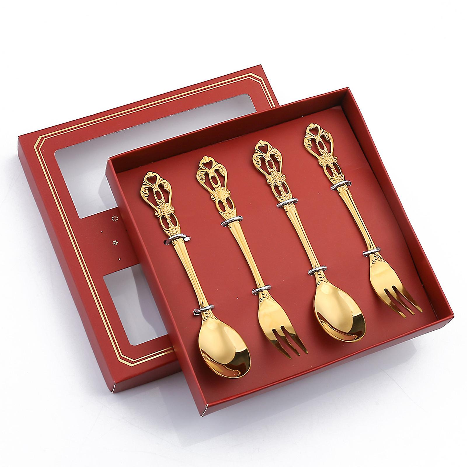 Vintage Embossed Cake Spoon Fork Set, Home Decor, Creative Gift