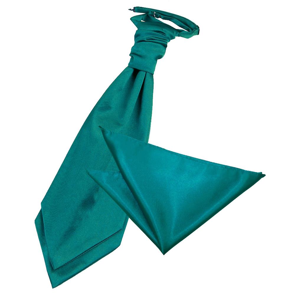 Teal Plain Satin Wedding Cravat and Pocket Square Set