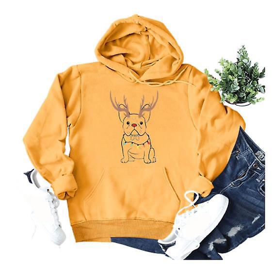 Ladies Felpe con cappuccio Autunno Inverno Moda Natale Tema Sciolto Top Donne Nuovo arrivo Bulldog francese Stampa casual Felpe con cappuccio maniche lunghe