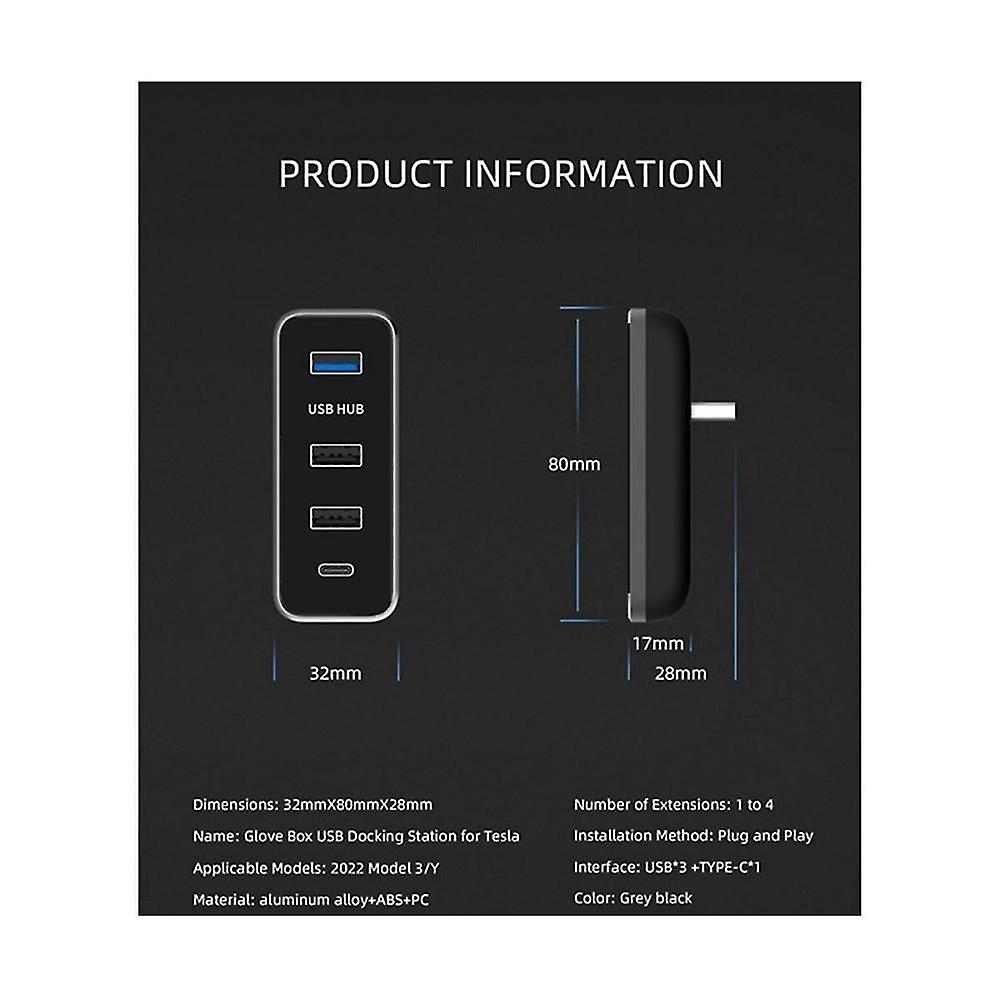 Usb Hub 4 In 1 Docking Station Glove Box Splitter Extension Adapter Fast Charger Auto Accessories F