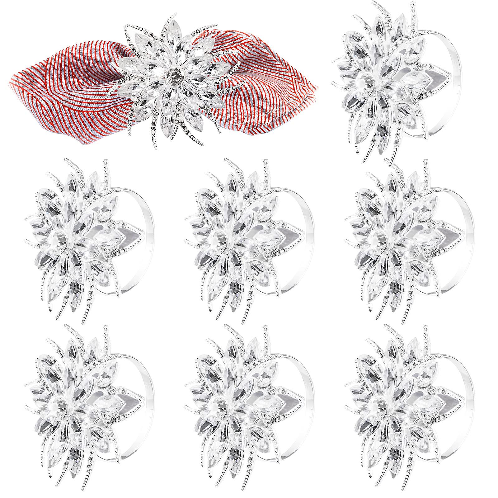 8-Pack Rhinestone Napkin Rings - Elegant Lotus Design for Weddings, Formal Dining, and Special Occasions