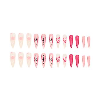 Glossy Press-on Nail With Glitters Long Lasting White Pink Stylish Color Matching For Shopping Travel Dress Matching