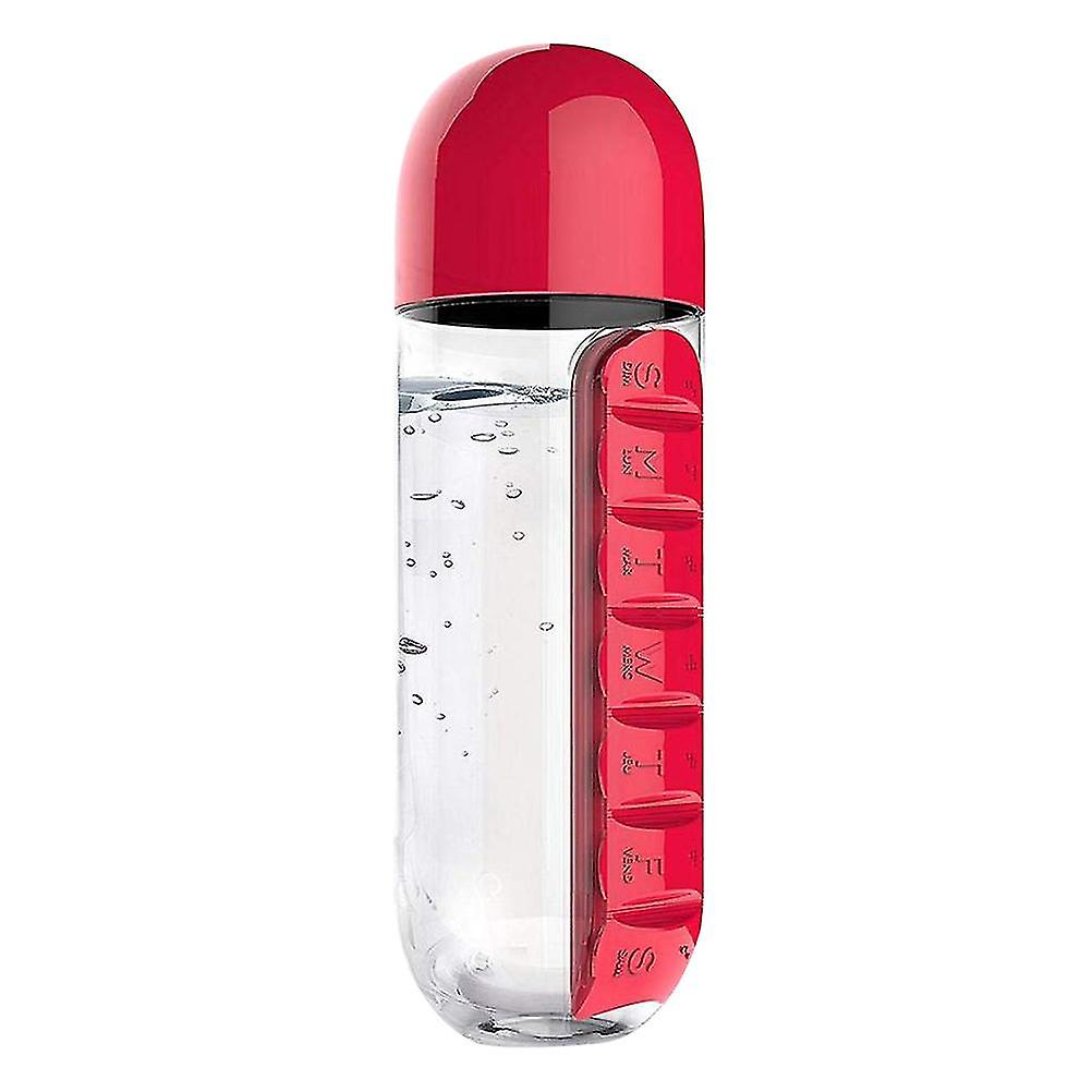 600ml Water Bottle with 2 in 1 Pill Box Portable 7 Day Planner Travel Medicine Cases Containers