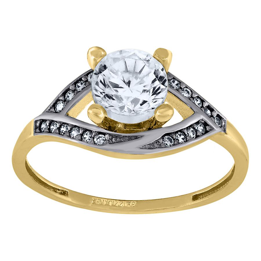 Bague de fiançailles pour femme en or bicolore 14 carats avec zircon cubique, finition polie, 7,9 x 1,2 mm.