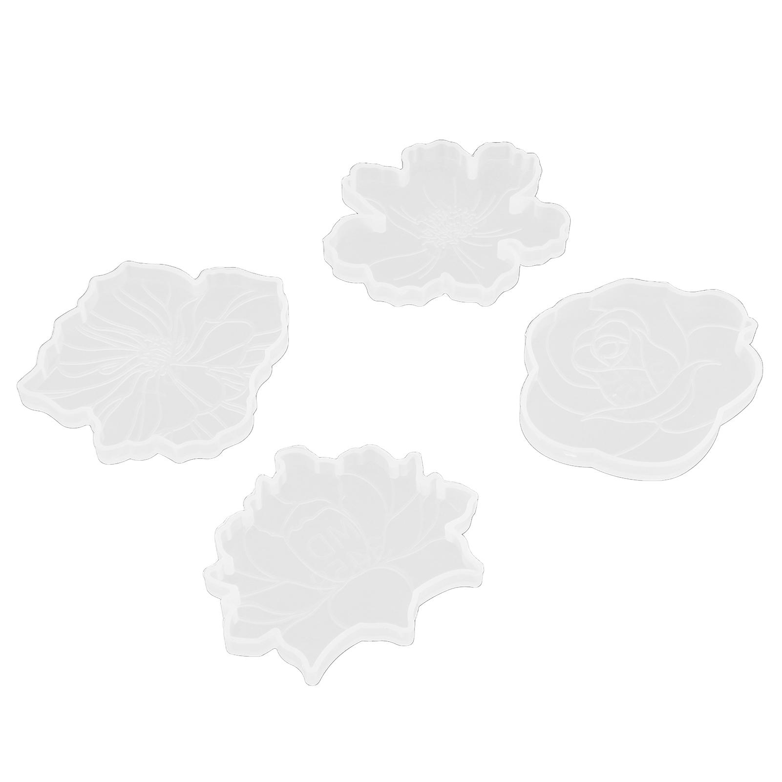 4pcs Coaster Mold 4 Different Styles Flower Design Silicone Molding for Making Decorations