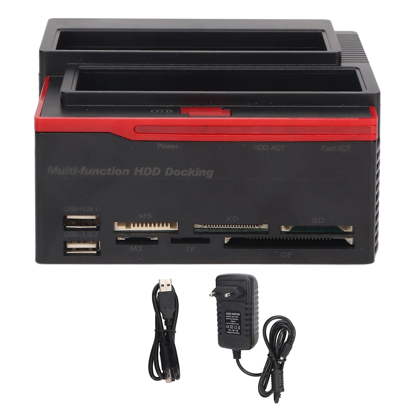 Hard Drive Docking Station USB 2.0 Dual Bay 12TB Support 2.5in 3.5in IDE SATA HDD Enclosure with OTB 480Mbps EU Plug