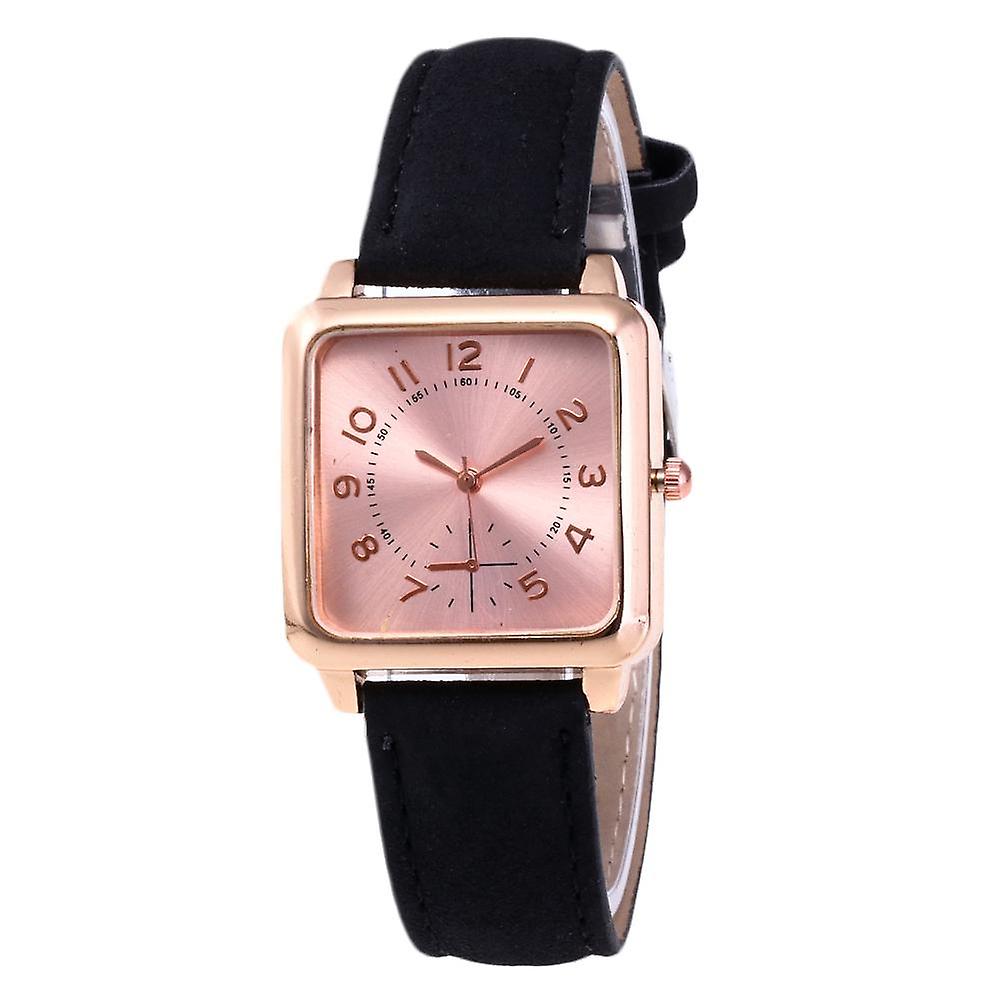 2H-Ga Leather Strap Square Faux Dial Number Analog Wrist Watch