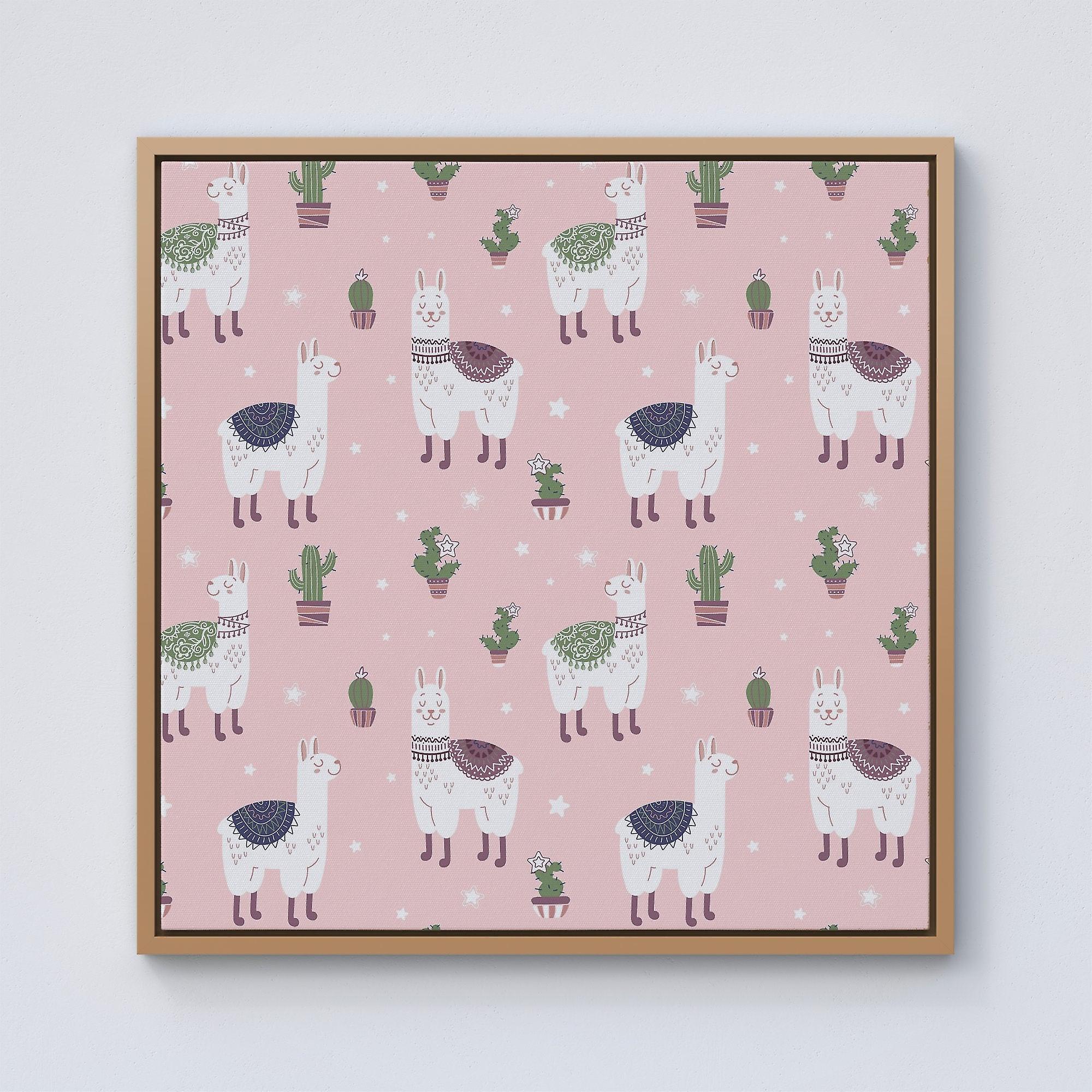 Happy Lama Framed Canvas