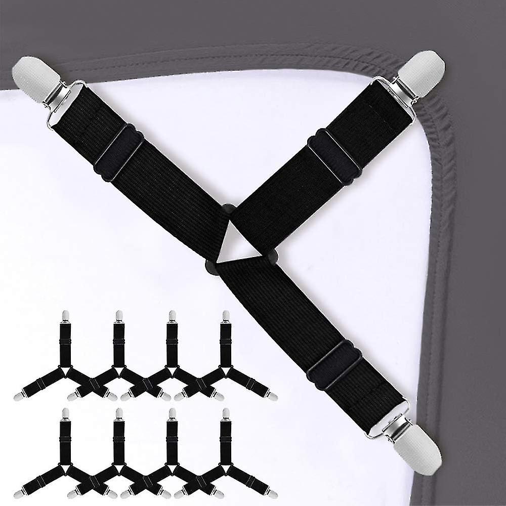 8 Pieces Adjustable Straps for Bed Sheet Elastic Triangle Bed Sheet Straps（Black）