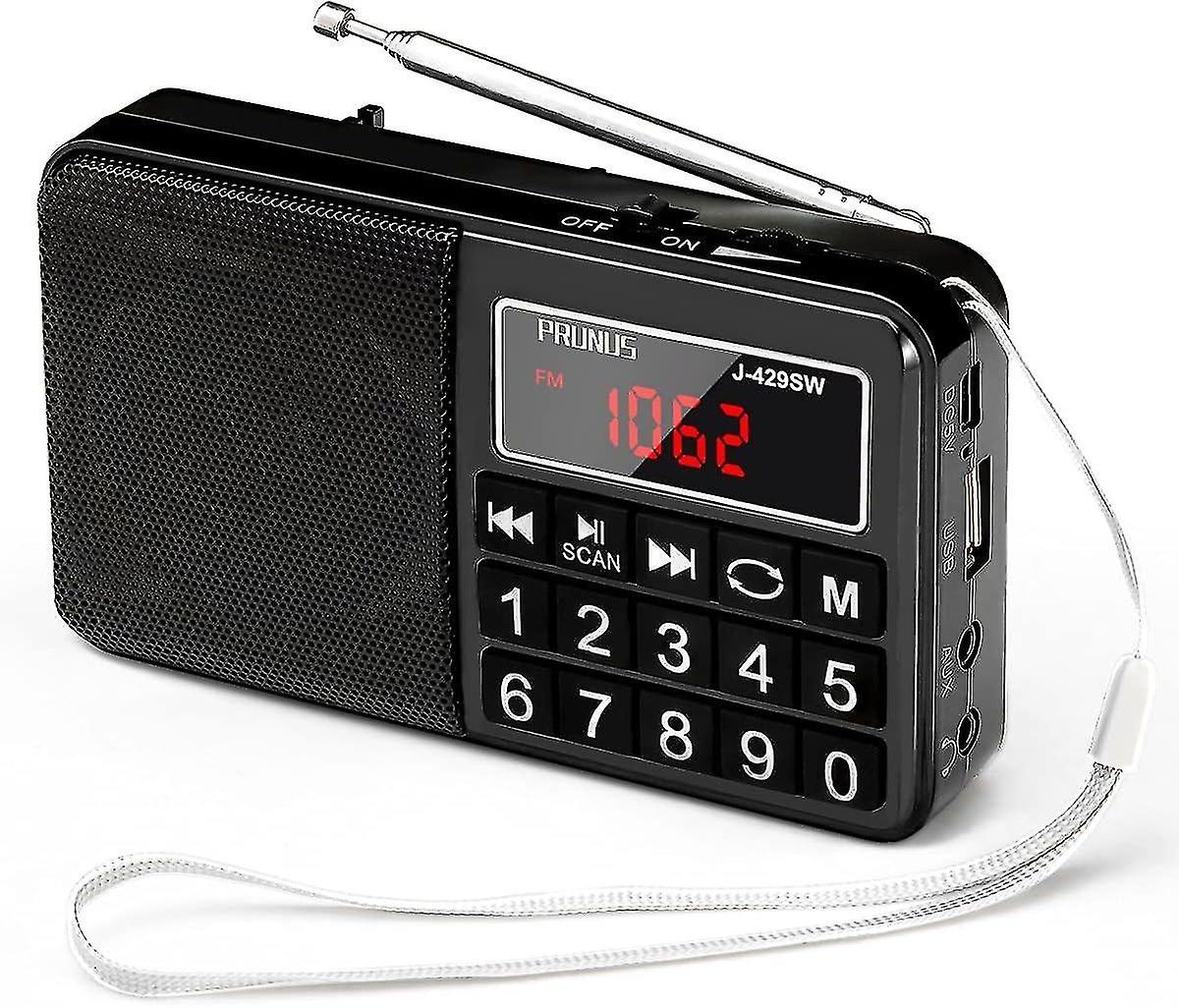 J-429SW Portable FM/AM(MW)/SW/USB/Micro-SD/MP3 Radio, Radio Station with Large Buttons and Large Scr