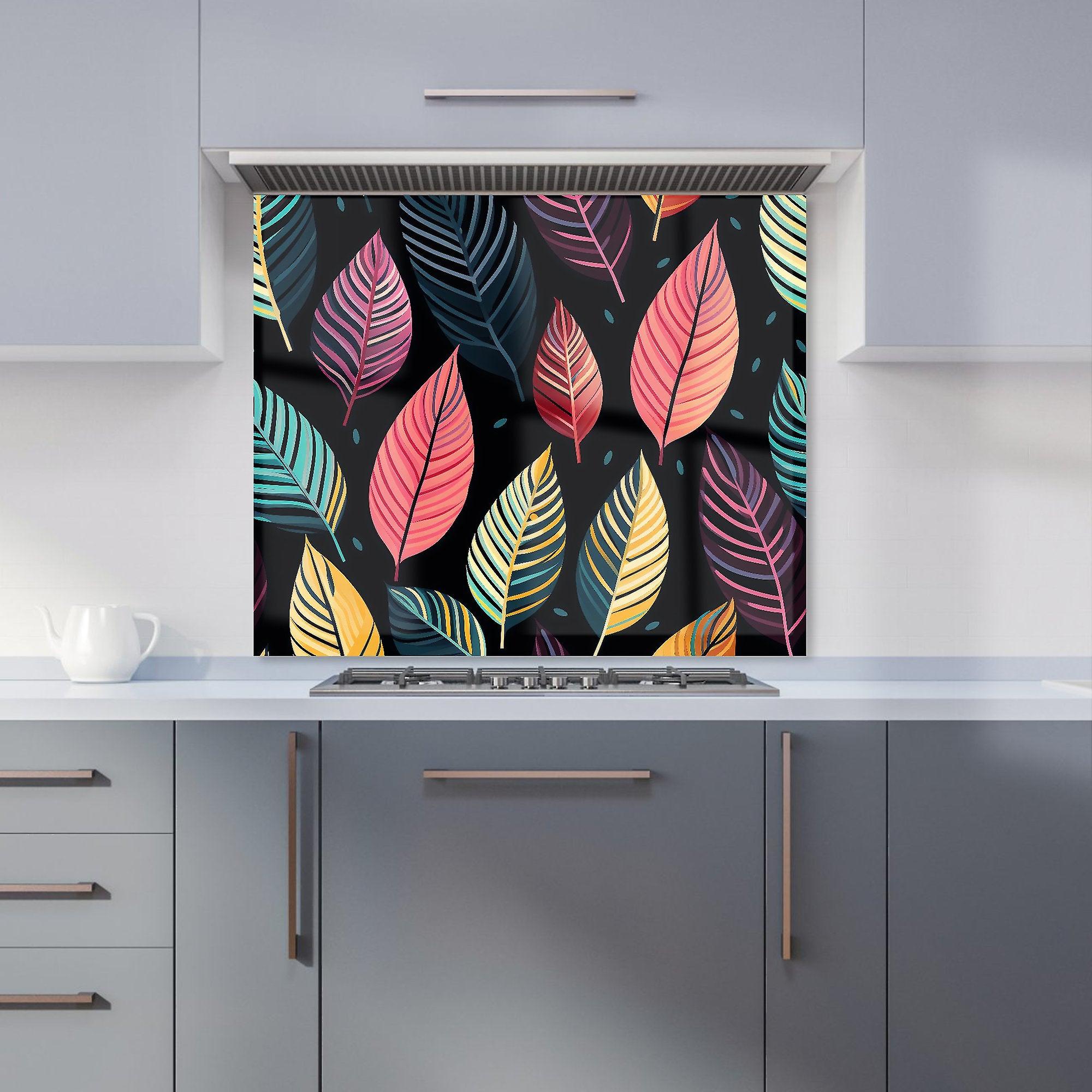 Colourful Leaves Pattern Kitchen Splashback