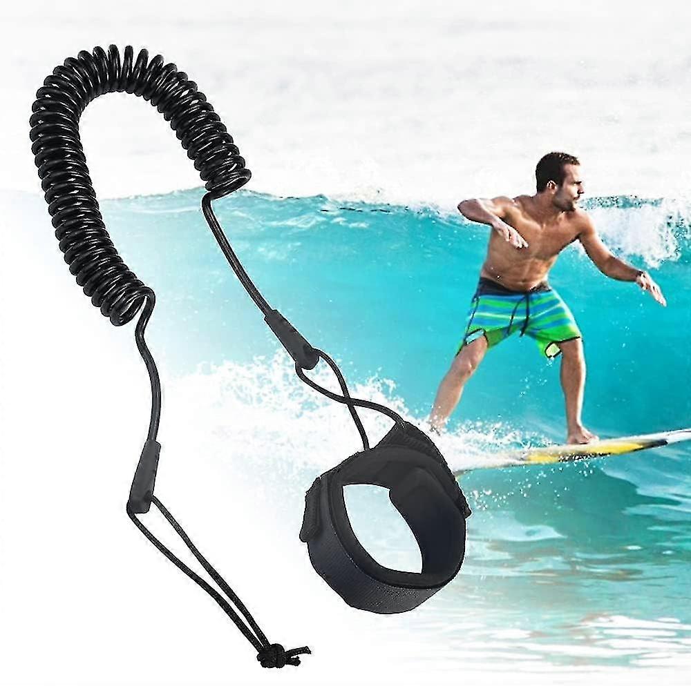 New ModelsLINJOU Surfing Leash 5.5mm Paddle Board Ankle Strap Cuff Cord Adjustable SUP Coiled Surfboard Leash, Black