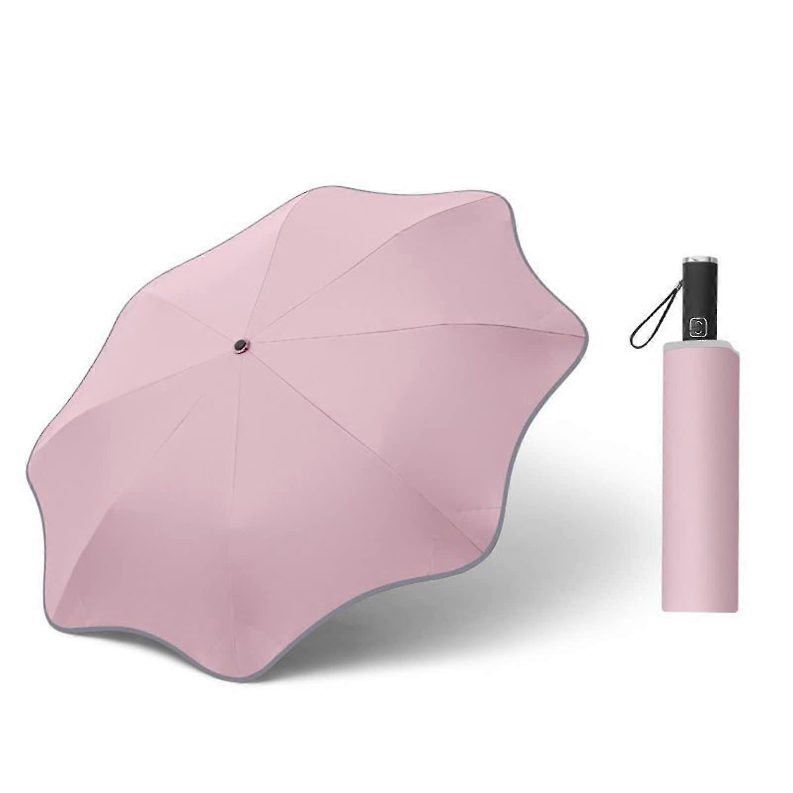 Round-corner  Umbrella With Reflective Strip 8 Ribs(pink)