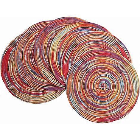 Placemats PP Woven Set of 6 Round Placemats Washable Heat Resistant Non-Slip 15"/38cm