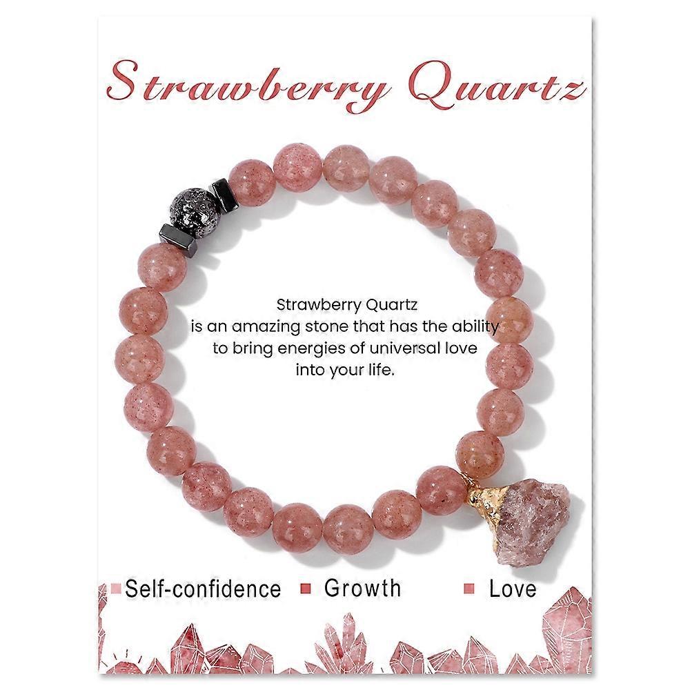 Bracelet - Strawberry Quartz & Card - Love & Joy