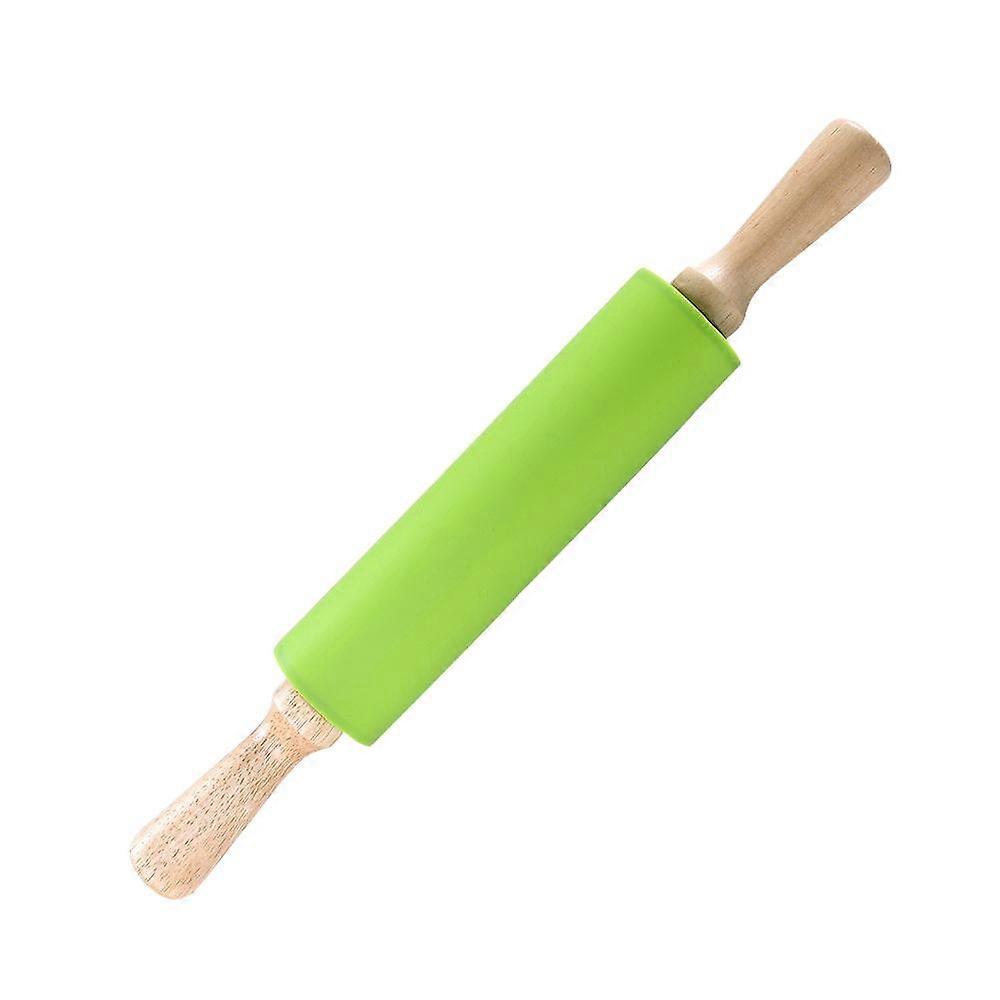 Silicone Rolling Pin for Baking - Nonstick Surface Wooden Handle- Dough Roller for Pizza