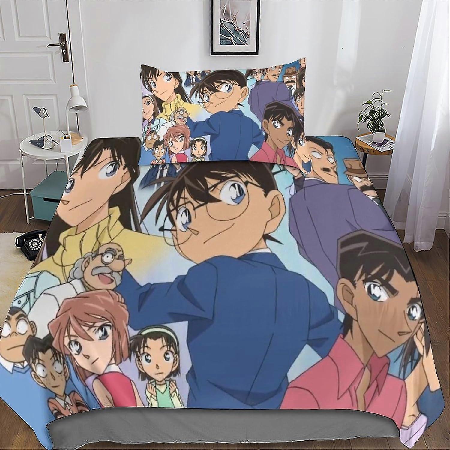 Detective-Conan 2 Piece Bedding Set with 3D Anime Duvet Cover - Microfiber Bedding Set with Zipper Closure Single